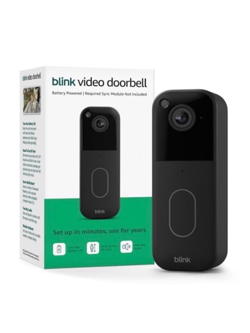 Blink Video Doorbell (Latest Model) Head-to-toe HD view, 2-Year Battery - SEALED